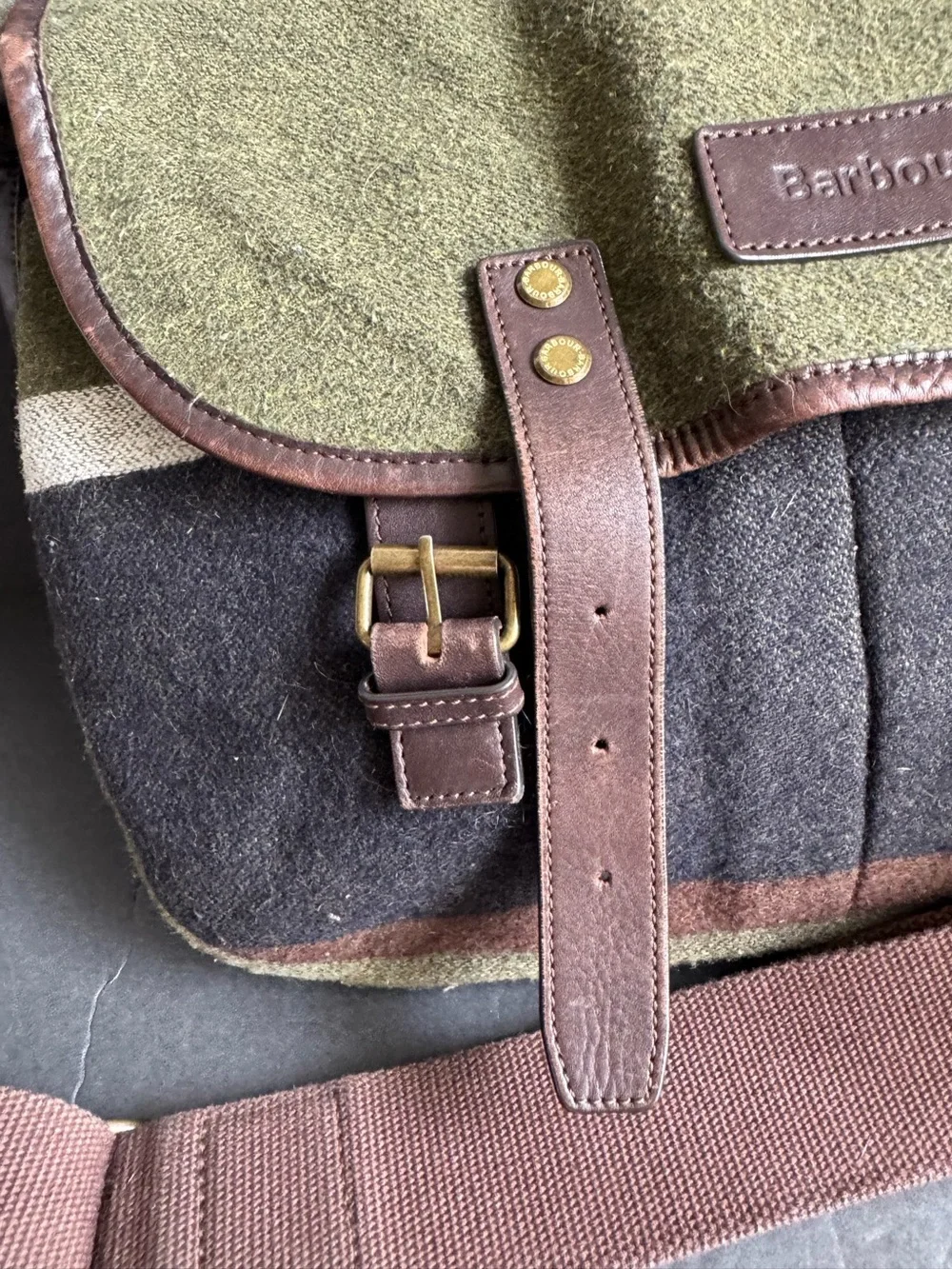 Barbour‎ Messenger Bag Blanket Wool Striped Crossbody Briefcase Work Unisex Mens